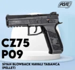 Asg Cz P-09 siyah blowback mekanizmalı 4.5mm CO2 pellet atan havalı tabanca.