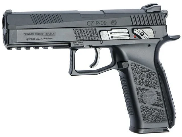 ASG CZ P-09 siyah blowback 6mm kalibre airsoft tabanca, lisanslı taktik antrenman silahı.