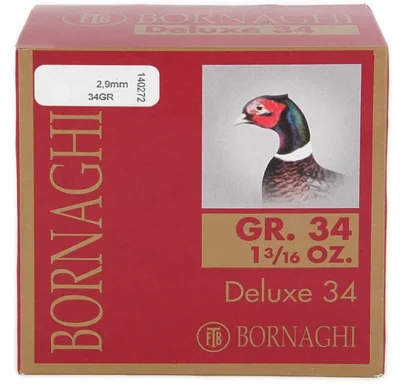 Bornaghi Deluxe 34 gram 12 kalibre yüksek performanslı av fişeği.