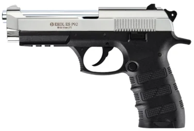 Ekol ES P92 parlak beyaz 4.5mm havalı tabanca, 150 m/sn çıkış hızlı taktik CO2 silah.