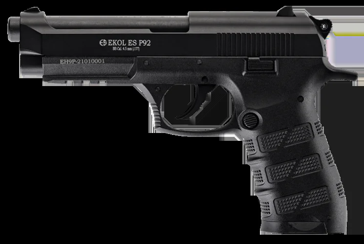 Ekol Es P92 siyah blowback 4.5mm çelik bilye atan CO2 havalı tabanca modeli.
