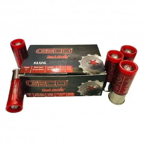 Geco Red Star 12 Kalibre Slug Geco Red Star 32 gram 12 kalibre slug tek kurşun domuz avı fişeği.