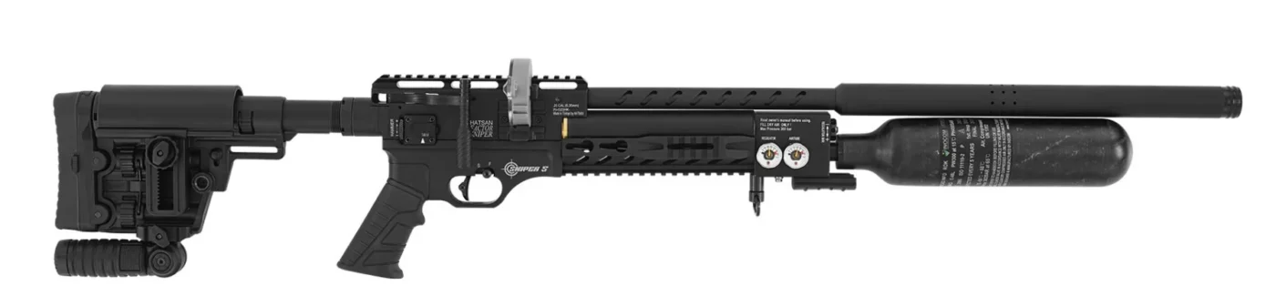 Hatsan Factor Sniper taktik PCP havalı tüfek ayarlanabilir regülatör ve karbon fiber tüp.