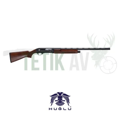 Huğlu G12 12 Kalibre yarı otomatik ahşap av tüfeği, üstün gazlı sistem ve ceviz dipçik.