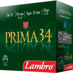 Lambro Prima 34 gram 12 kalibre av fişeği, yüksek performanslı ve isabetli av mühimmatı.