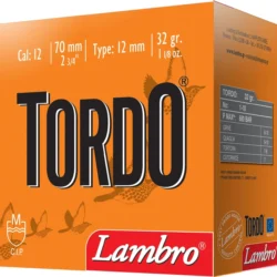 12 kalibre Lambro Tordo 32 gram av fişeği, uçar avları için yüksek performanslı mühimmat.