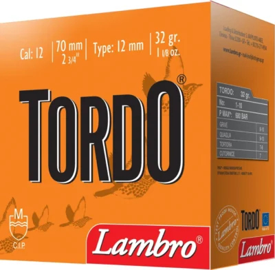 12 kalibre Lambro Tordo 32 gram av fişeği, uçar avları için yüksek performanslı mühimmat.