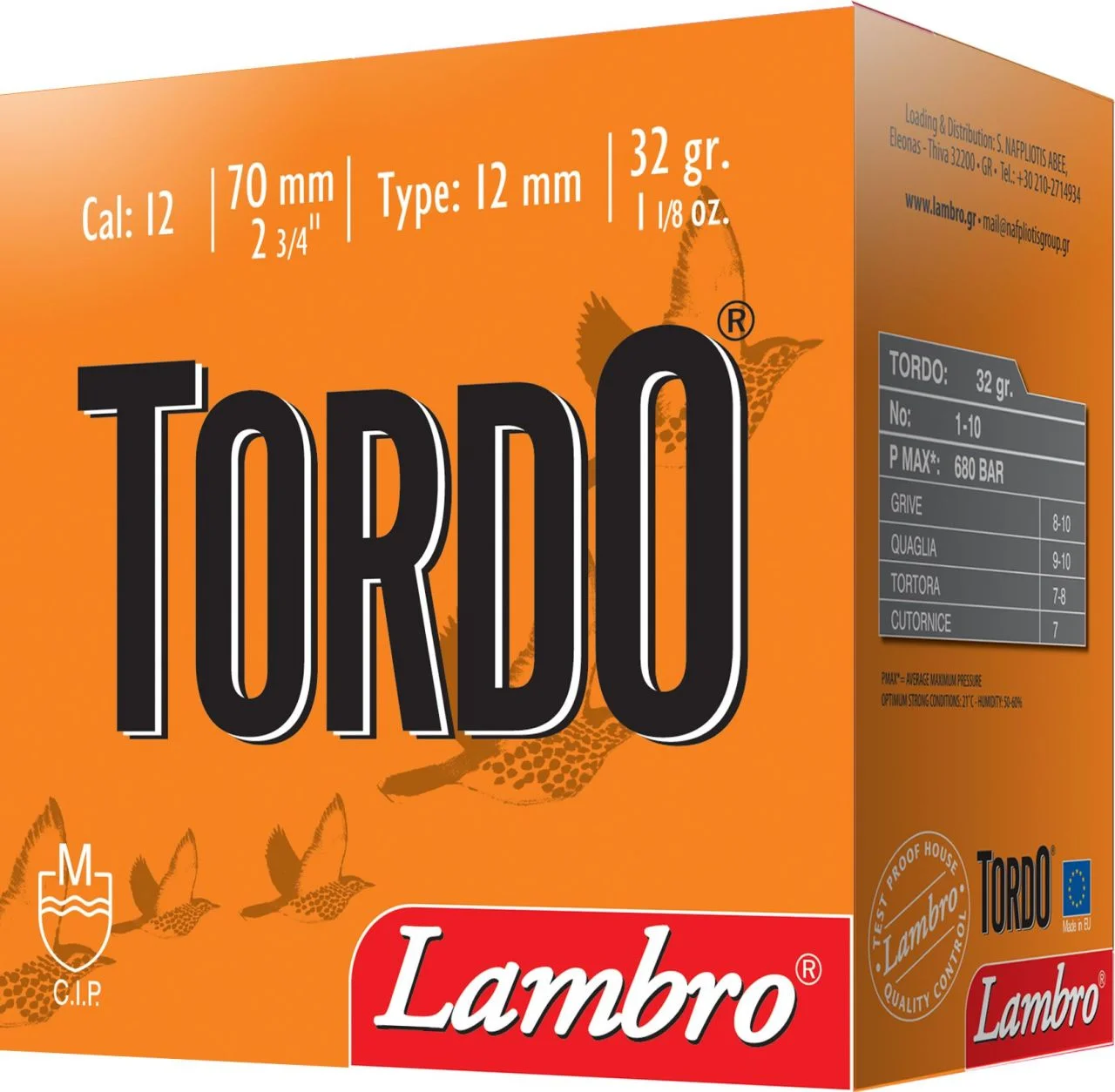 Lambro Tordo 32 Gr. 12 Kalibre 12 kalibre Lambro Tordo 32 gram av fişeği, uçar avları için yüksek performanslı mühimmat.