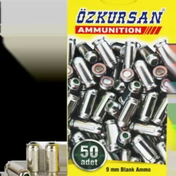 Özkursan 9mm P.A.K. Silver kurusıkı ses tabancası mermisi 50'li paket.