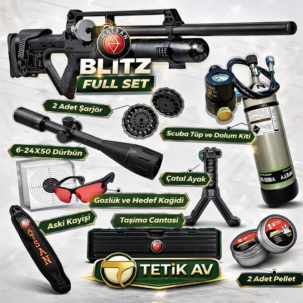 Hatsan Blitz tam otomatik PCP havalı tüfek, scuba tüp ve dürbünlü kampanyalı combo set.