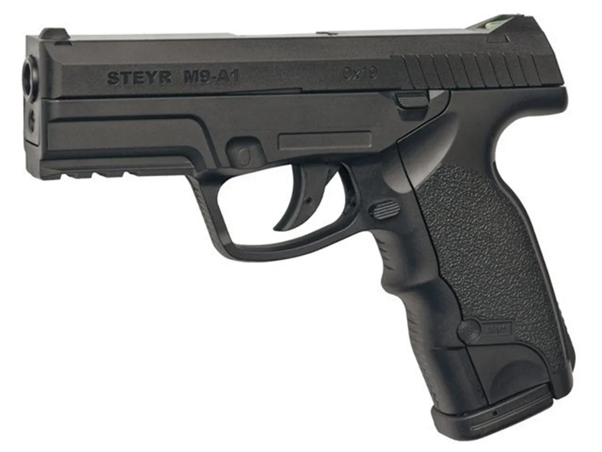 ASG Steyr M9-A1 Siyah Havalı Tabanca ASG Steyr M9-A1 siyah 4.5mm CO2 havalı tabanca, 3.3 Joule yüksek güçlü atış performansı.