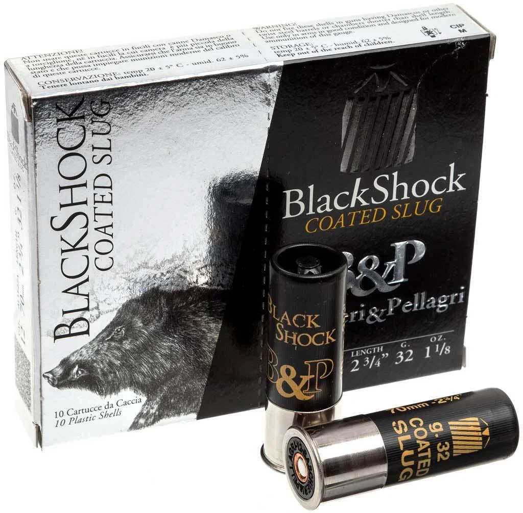 B&P Black Shock 12 Kalibre Kurşun B&P Big Game Palla Black Shock 12 Kalibre 32 gram yüksek delicilikli domuz kurşunu.