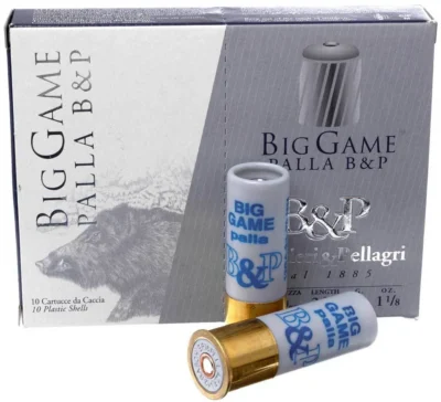 Yüksek tahribatlı B&P Big Game Palla 12 kalibre tek kurşun slug domuz av fişeği.