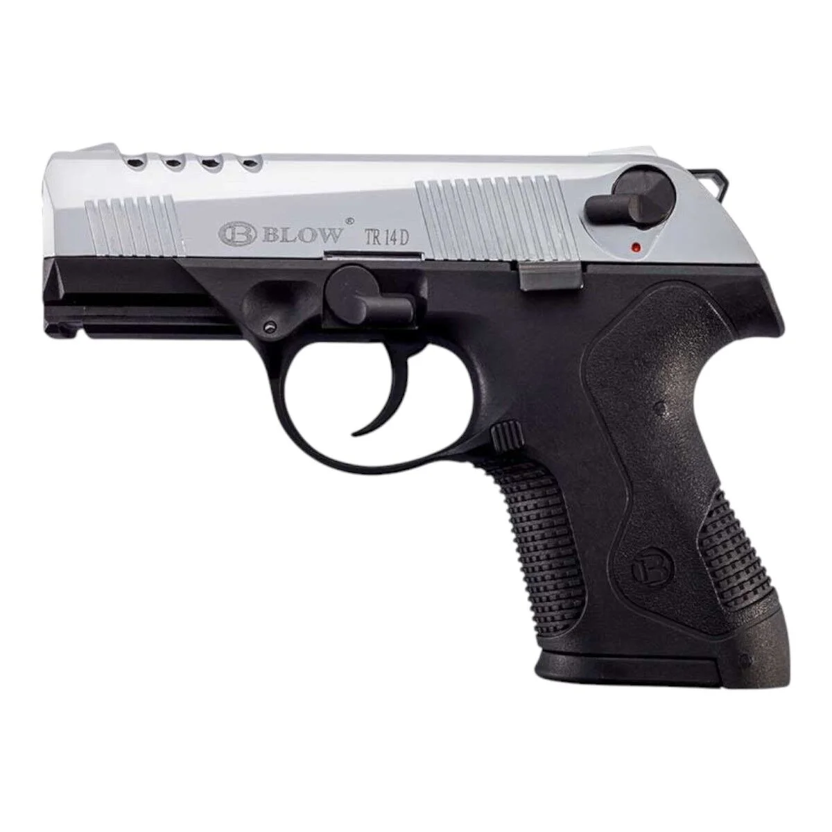 Blow TR14 D Krom Kurusıkı Tabanca Taktik atıcılık için Blow TR14 D krom kızaklı 9mm yarı otomatik kurusıkı ses tabancası.