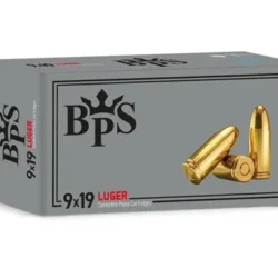 BPS 9x19mm Parabellum Luger FMJ 115 Grain pirinç kovanlı poligon tabanca mermisi.