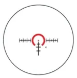 Burris RT-3 taktik nişangahın 3x büyütmeli ışıklı balistik retikül görünümü.