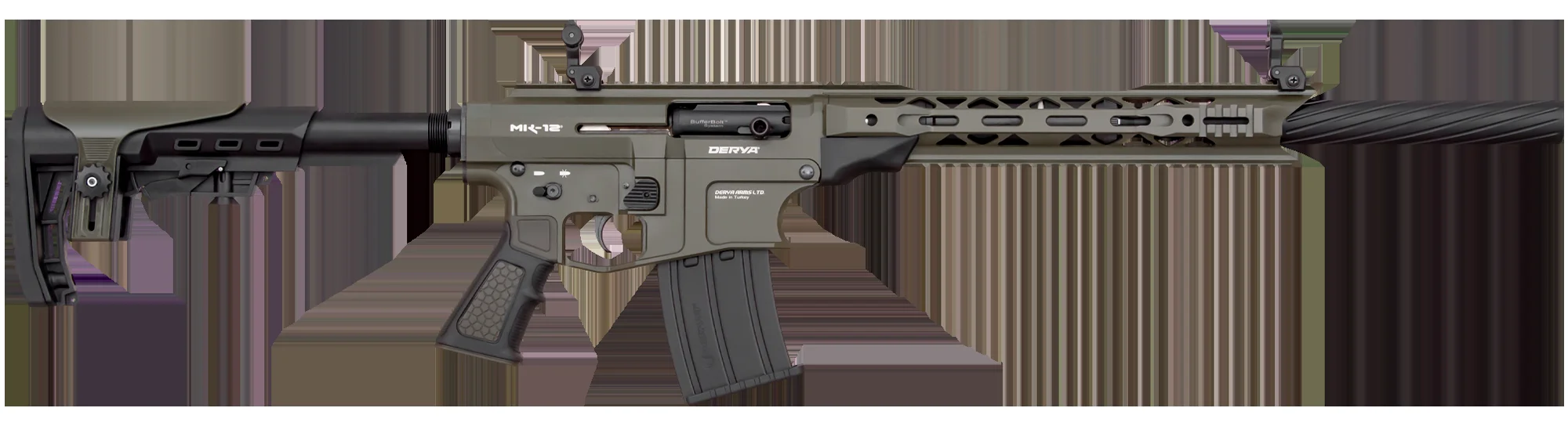 Derya Mk-12 AS-103SF Haki Şarjörlü Tüfek Derya Mk-12 As-103Sf haki renkli, 12 kalibre yarı otomatik şarjörlü taktik av tüfeği.
