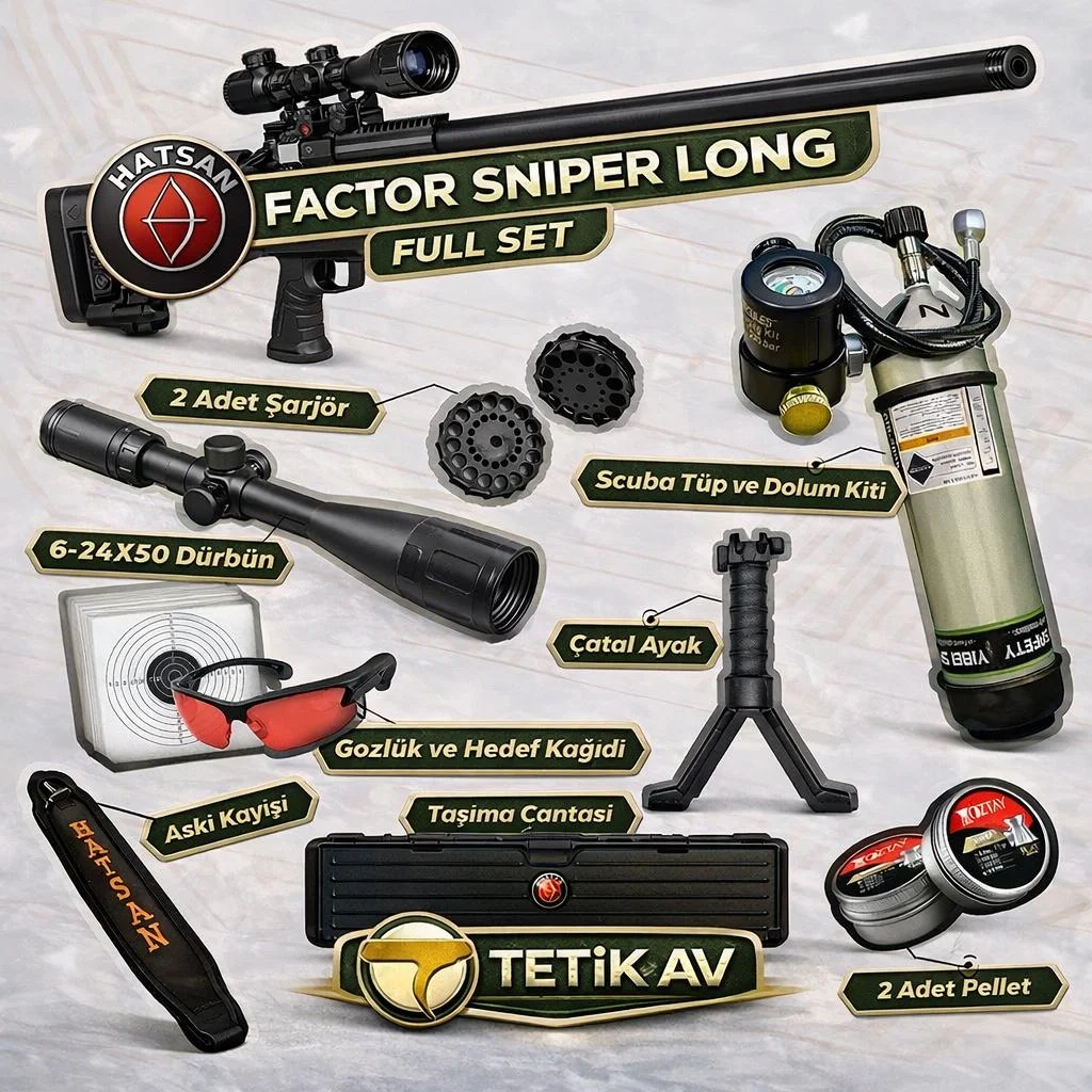 Hatsan Factor Sniper Long PCP havalı tüfek ve scuba tüplü kampanyalı taktik set.