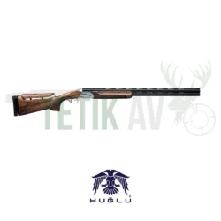Huğlu HT-14 beyaz dövme çelik gövdeli, ayarlı tabanlı 12 kalibre süperpoze trap tüfeği.