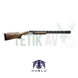 Huğlu HT-14 beyaz 12 kalibre süperpoze trap tüfeği sabit taban modeli, müsabakalar için.