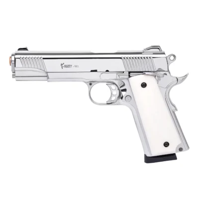 Kuzey 911 parlak krom 9mm kurusıkı ses tabancası, sedef kabze tasarımıyla yüksek performans sunar.
