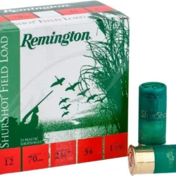 Remington Shurshot 34 gram 12 kalibre av fişeği, yüksek hızlı ve etkili saçma dağılımı.