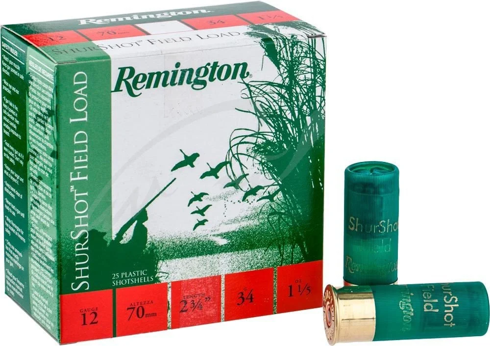 Remington Shurshot 34 gram 12 kalibre av fişeği, yüksek hızlı ve etkili saçma dağılımı.