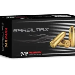 Sarsılmaz 9x19mm Parabellum Uzun 9 tabanca fişeği, yüksek performanslı atış ve savunma mühimmatı.