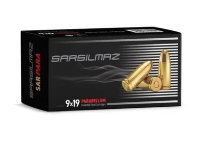 Sarsılmaz 9x19mm Parabellum Uzun 9 tabanca fişeği, yüksek performanslı atış ve savunma mühimmatı.