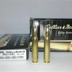 Sellier & Bellot .223 Rem SP 55 Grain yüksek isabetli yumuşak uçlu yivli tüfek fişeği.