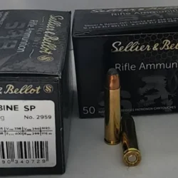 Sellier & Bellot .30 M1 Carbine FMJ 110 Grain yivli tüfek fişeği.