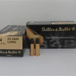 Sellier & Bellot .32 S&W Long LRN 100 Grain kurşun uçlu toplu tabanca mermisi.