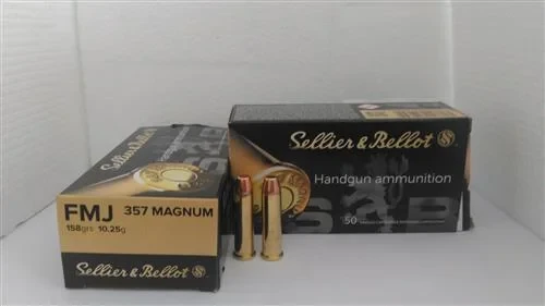 Sellier & Bellot .357 Magnum FMJ 158 Grain yüksek performanslı toplu tabanca fişeği.