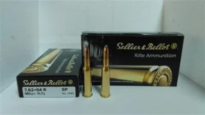 Sellier & Bellot 7.62x54R SP 180 Grain yivli tüfek fişeği, yüksek tahribatlı av mermisi.