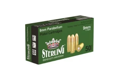 Turaç Sterling 9x19mm Parabellum 124 Grain FMJ tabanca fişeği ve poligon mermisi.