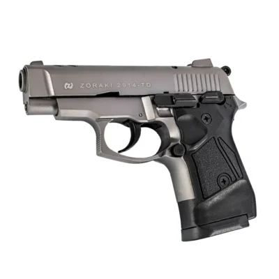 Zoraki 2914 9mm kurusıkı ses tabancası füme rengi, 14+1 kapasiteli taktik model.