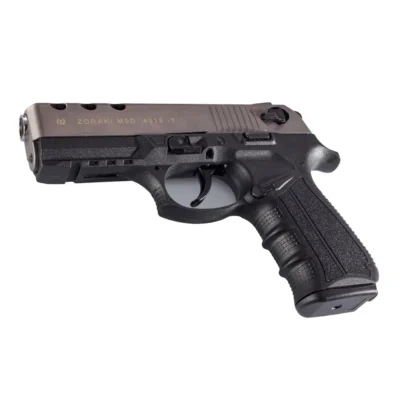 Zoraki 4918 9mm yarı otomatik kurusıkı ses tabancası, füme renkli.