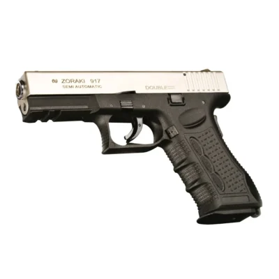 Zoraki 917 9mm mat krom yarı otomatik kurusıkı ses tabancası, taktik polimer gövde.