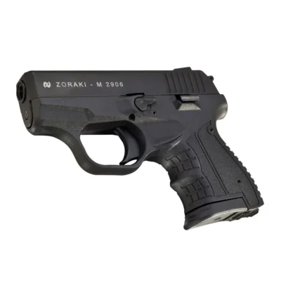 Zoraki M2906 9mm kurusıkı ses tabancası, kompakt tasarımlı, polimer gövdeli yarı otomatik model.