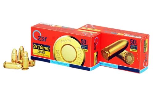 ZSR 9x19mm Parabellum Luger FMJ 115 Grain tabanca fişeği, taktik atış ve poligon mühimmatı.