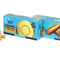 ZSR 9x19mm Parabellum Luger FMJ 124 Grain tabanca fişeği, atış ve savunma için ideal.