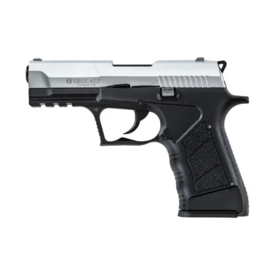 Parlak beyaz Ekol Alp 9mm kurusıkı ses tabancası, taktik eğitimler ve koleksiyonerler için üstün kalite.