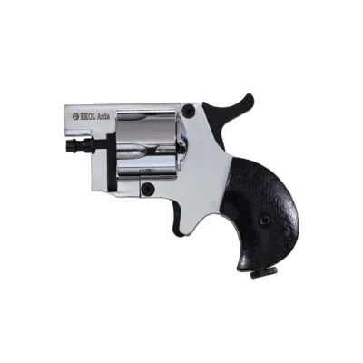 Ekol Arda 8mm parlak beyaz toplu kurusıkı ses tabancası, 5 kapasiteli cep boy mini revolver.