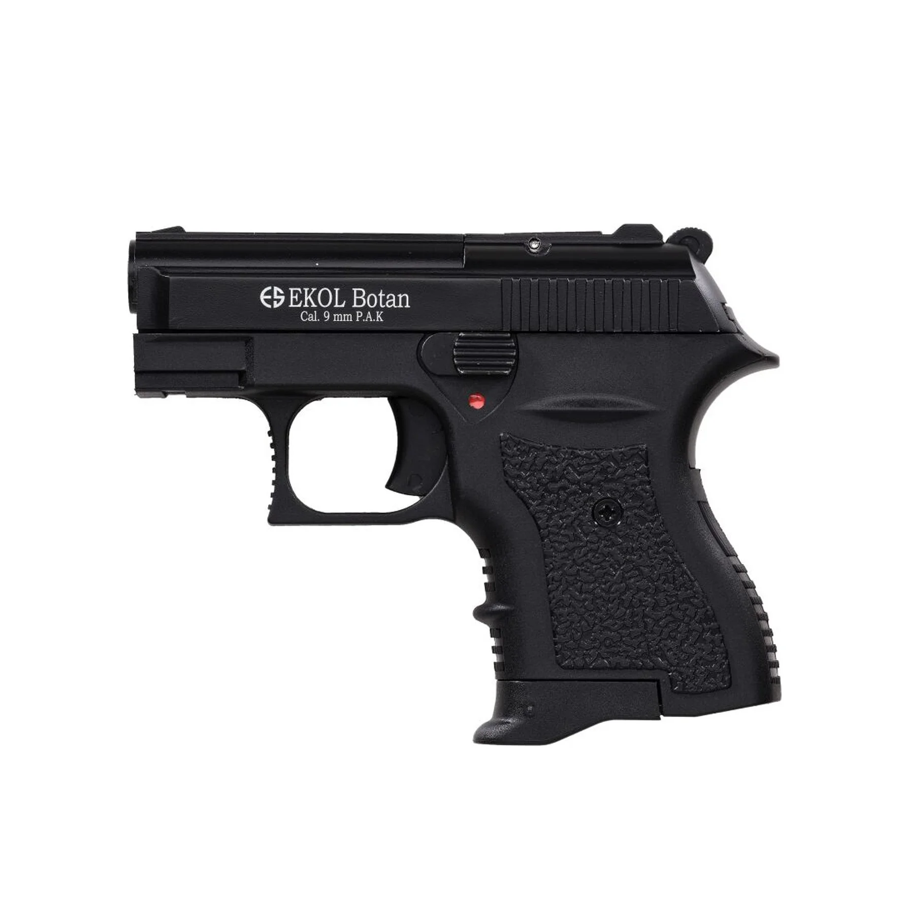 Ekol Botan 9mm Siyah Kurusıkı Ekol Botan 9mm Kalibre siyah mini kurusıkı ses tabancası, kompakt tasarım ve 6+1 kapasite.