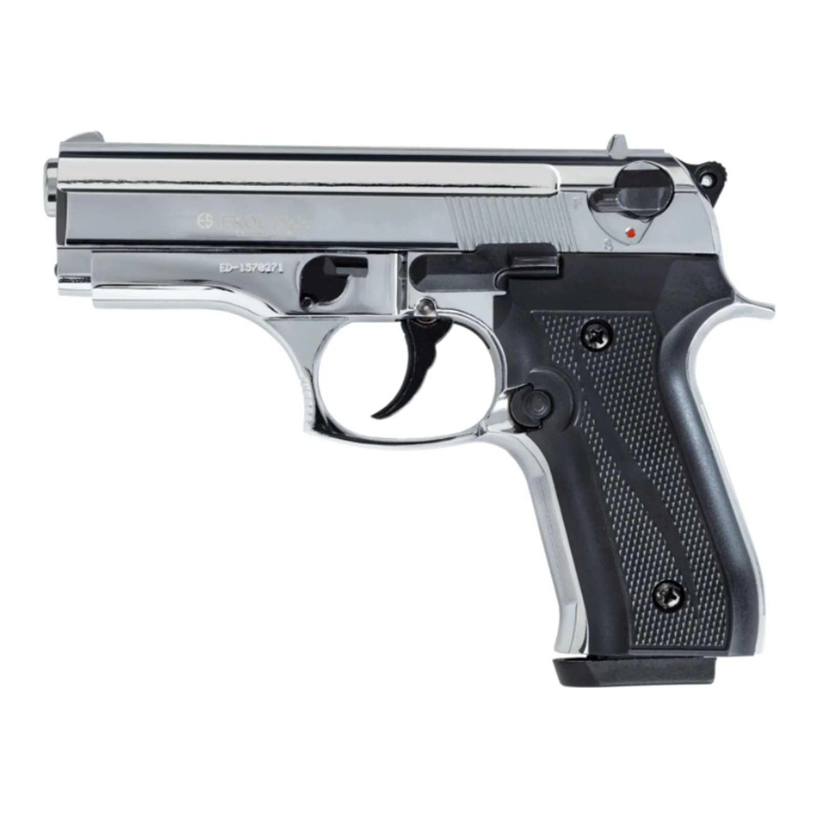 Ekol Dicle 9mm Kurusıkı Parlak Krom Ekol Dicle 9mm kurusıkı ses tabancası parlak krom, yarı otomatik taktik eğitim silahı.