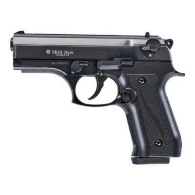 Ekol Dicle 9mm Kalibre kurusıkı ses tabancası parlak krom füme tasarımı.