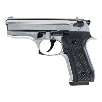 Ekol Dicle 9mm kurusıkı ses tabancası parlak krom ve mat siyah renk seçeneği.