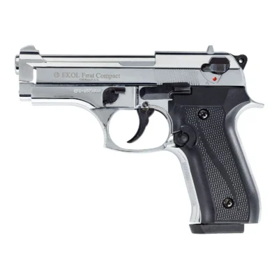 9mm P.A.K. kalibreli parlak beyaz Ekol Fırat Compact yarı otomatik kurusıkı ses tabancası.