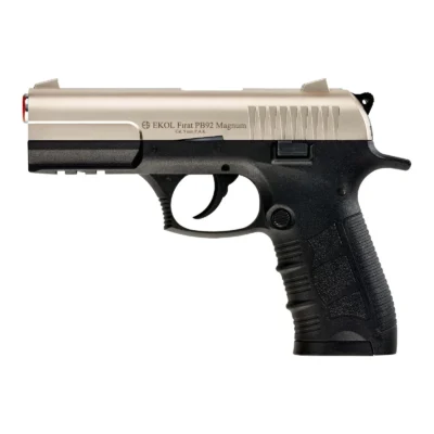 Gerçekçi tasarıma sahip saten renkli Ekol Fırat PB92 9mm yarı otomatik kurusıkı ses tabancası.
