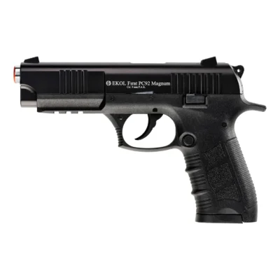 Siyah renkli Ekol Fırat PC92 polimer gövdeli 9mm Kalibre kurusıkı ses tabancası modeli.